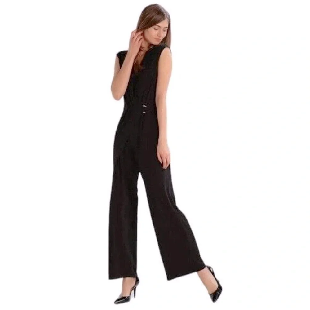 MICHAEL KORS Front Wrap Wide Leg Black Jumpsuit Size 2X NEW